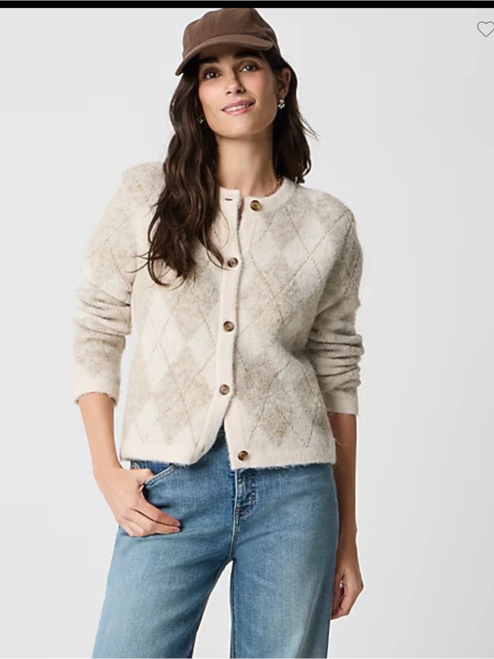J. Crew Cream Argyle Button-Front Teddy Jacket